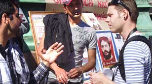 Baloch student in Sweden explains to passerby about human rights abuse in Pakistan 2010